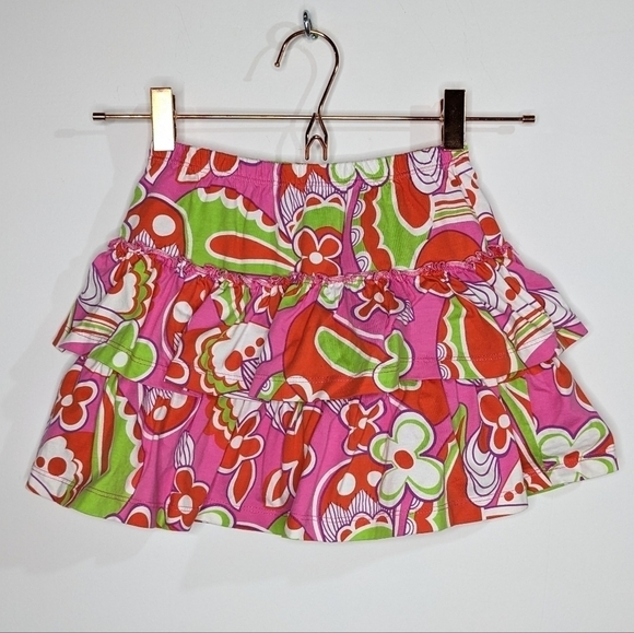 ✨3/$15 Hanna Andersson pink green red layered ruffle skirt 6-7 - Picture 1 of 7